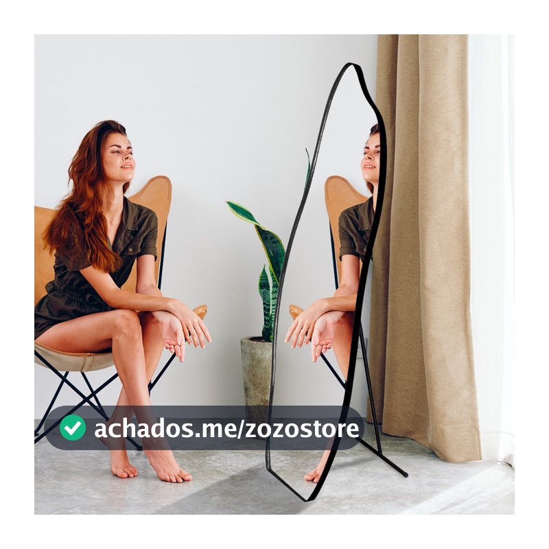 Espelho de Chão Flame Grande 150x50cm com Formato Orgânico e Acabamento Sofisticado em Couro