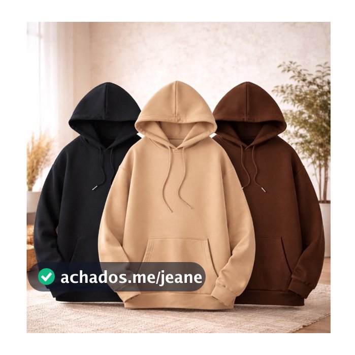 Kit 3 Blusas Moletom Canguru Com Capuz Liso Frio Unissex Masculino e Feminino Com bolso Algodão