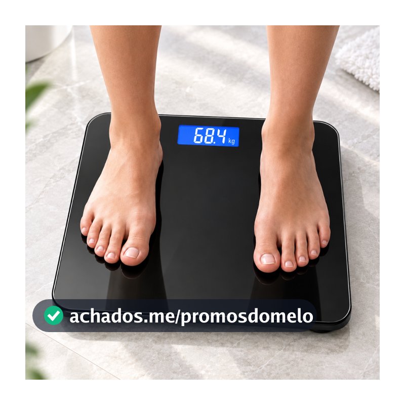 Balança Corporal Digital Até 180kg Vidro Temperado Preto Premium Display LCD Base Antiderrapante