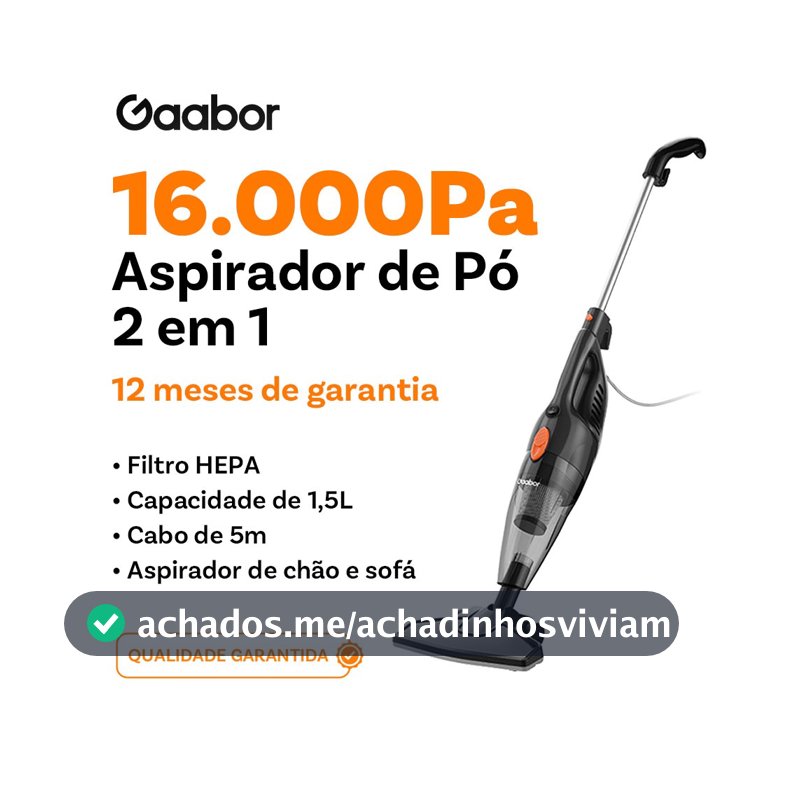 Gaabor Aspirador de pó portátil 2 em 1 com fio e haste de pressão sucção forte de 16000Pa dust off GVCW-M15A