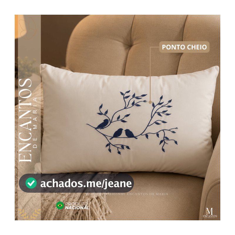 Almofada Baguete Bordada Pássaros 35x49cm Bordada Com Enchimento Casa Decoração Cama Posta