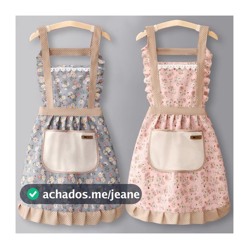 Avental Estilo Princesa com Renda e Estampa Floral, Bolso para Toalha de Mão, Protege a roupa de respingos de óleo