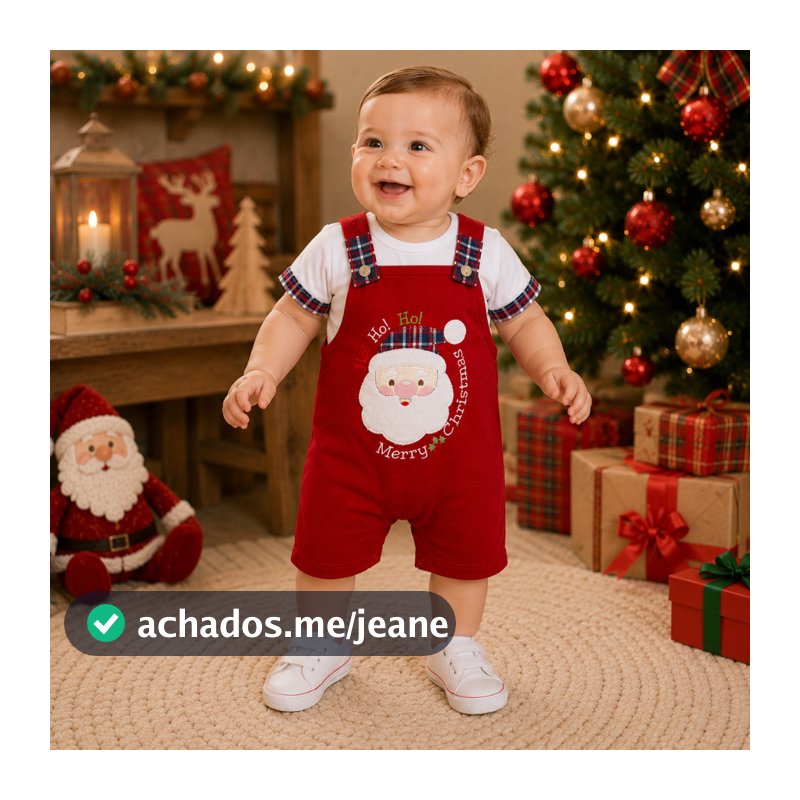 Conjunto Bebê Jardineira e Camiseta Natalina do Tamanho P ao 3 | Roupa Infantil Menino | 2 Peças Tema Natal