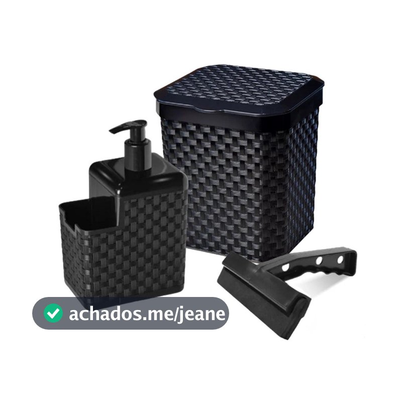 Kit Cozinha 3 Peças Lixeira Pia 5 Litros + Porta Detergente Sabão + Rodinho de Pia