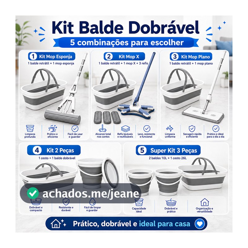 Conjunto de balde e esfregão dobrável Rodo Microfibra Limpeza Mop  Esponja PVA Mop Balde Dobrável Retangular