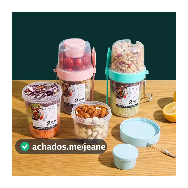 Copo Para Salada De Dupla Camada Caixa Plástica Portátil Multiuso Selada Frutas