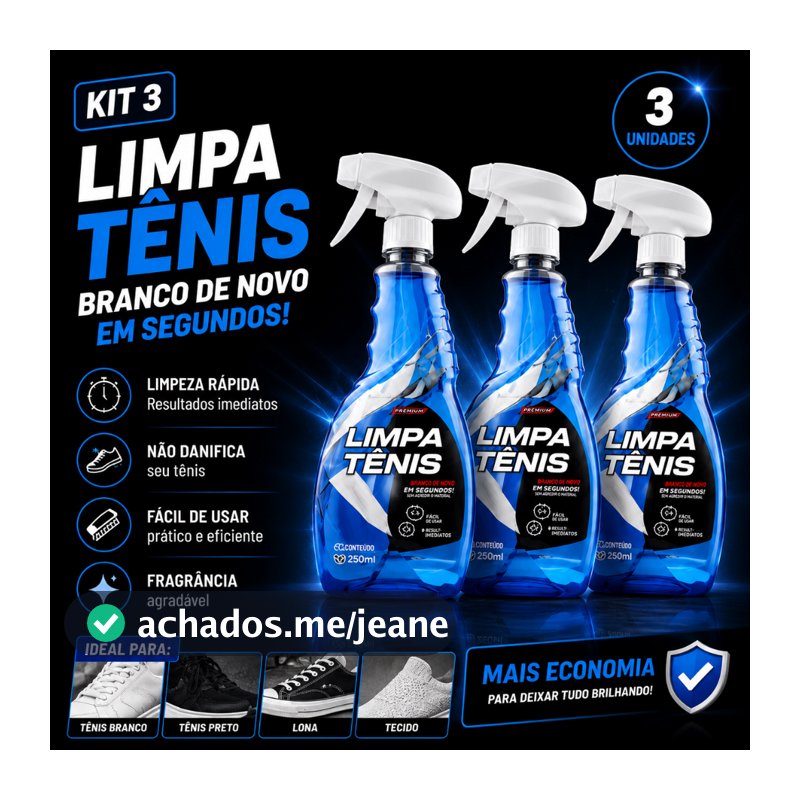 Kit 3 Limpa Tênis Spray 500ml Limpeza Profunda Limpa Sapato Branco Sola Camurça Couro Provita