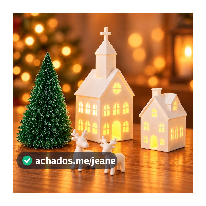 Decoração de Natal Vila Natalina 5 Peças com Luz Igreja Casinha Pinheiro Renas Enfeite para Sala Mesa Rack