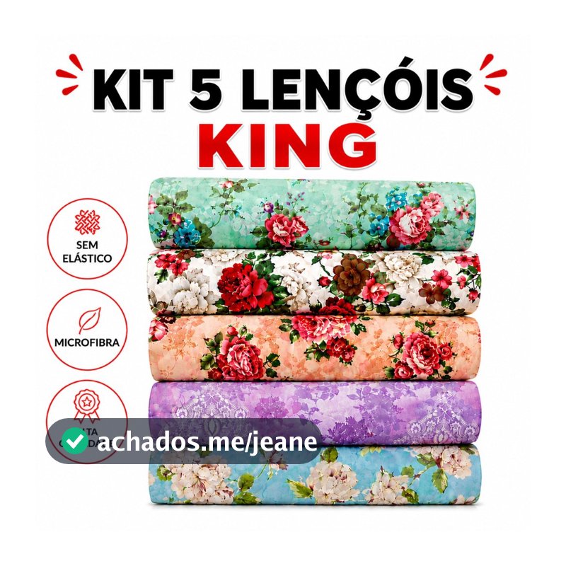 Kit 5 Lençol Sem Elástico King Avulso Microfibra Estampas Aleatórias 100% Poliéster