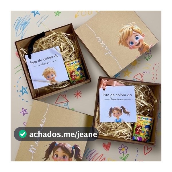 Caixa MDF Personalizada para Crianças damas e pajens casamento e outros com lápis, giz de colorir e livro