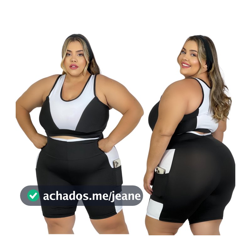 Conjunto Academia Short c/bolso + Top PLUS SIZE E SLIM 40 ao 54 Curves Fitness feminino G ao EXGG