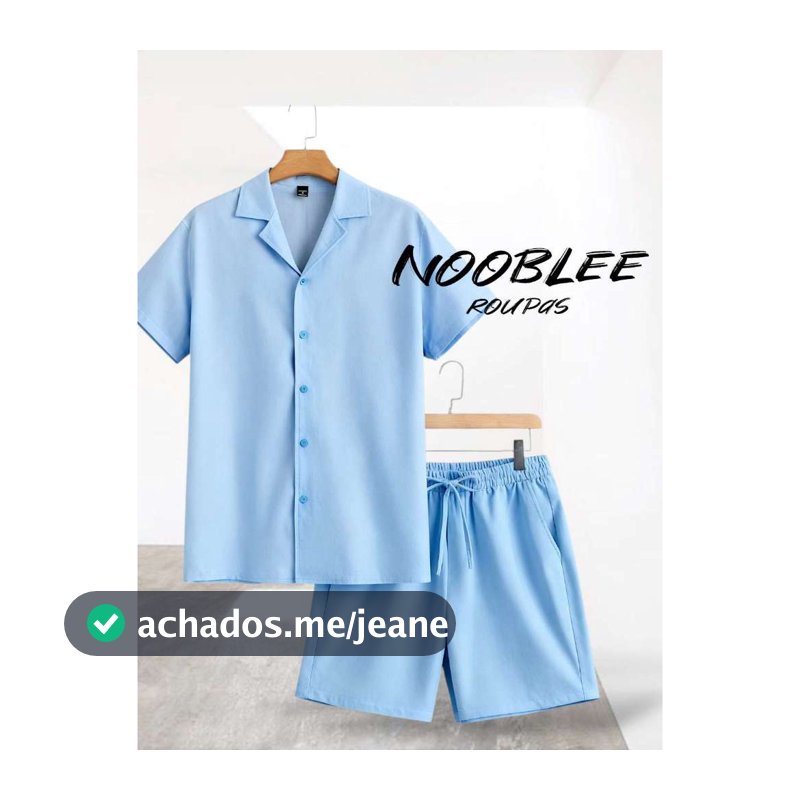 LK Conjunto Masculino Camisa Botão e Shorts Mauricinho Crepinho P M G GG