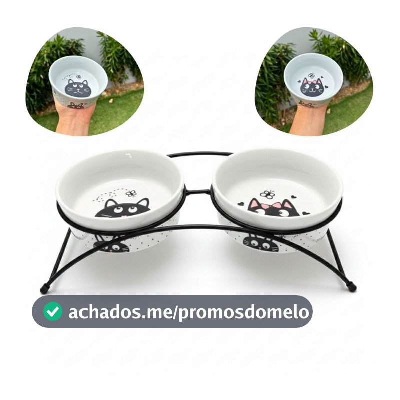 Comedouro Duplo Suspenso para Gatos Porcelana Branca 300ML Design Moderno