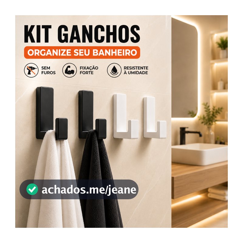 Kit Gancho Adesivo Multiuso 3M Fixação Forte Para Toalhas Roupas Utensílios Sem Furo Banheiro e Casa
