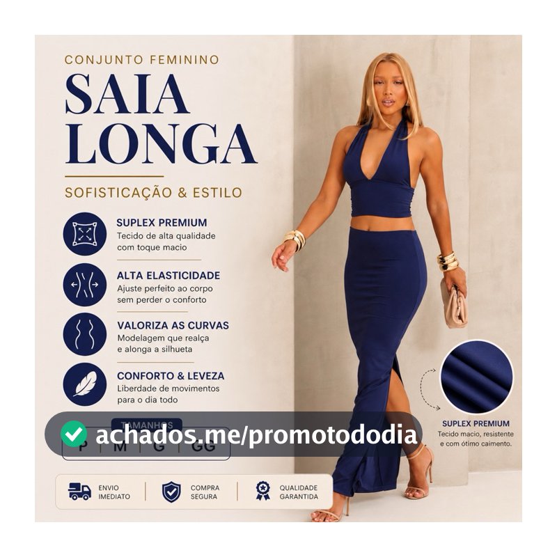 Conjunto Feminino Saia Longa e Cropped Frente Única Suplex Premium