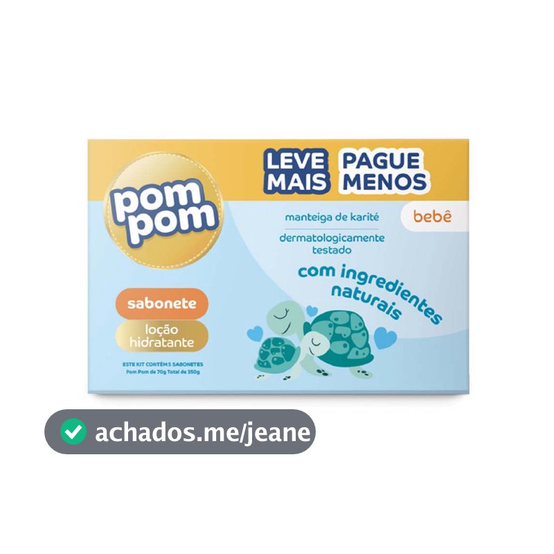 Sabonete Infantil Pom Pom Hidratante Leve 5 Pague 4 70g cada