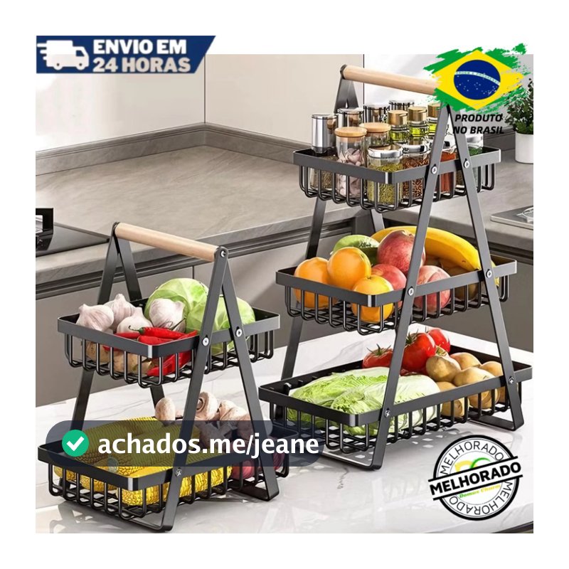 Fruteira De Mesa Organizador De Frutas Cesto Metal Aramado Multiuso Frutas Legumes 2 - 3 Andares
