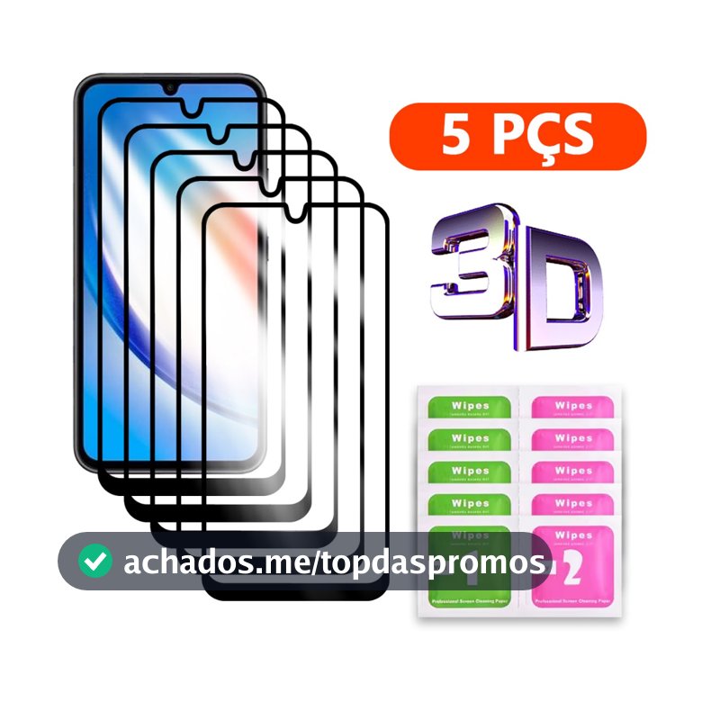 Kit 5 Película 3D Vidro Temperado Compatível Com Todos Samsung Galaxy A56 A36 A26 A16 A06 A55 A35 A25 A15 A05 A05s A54