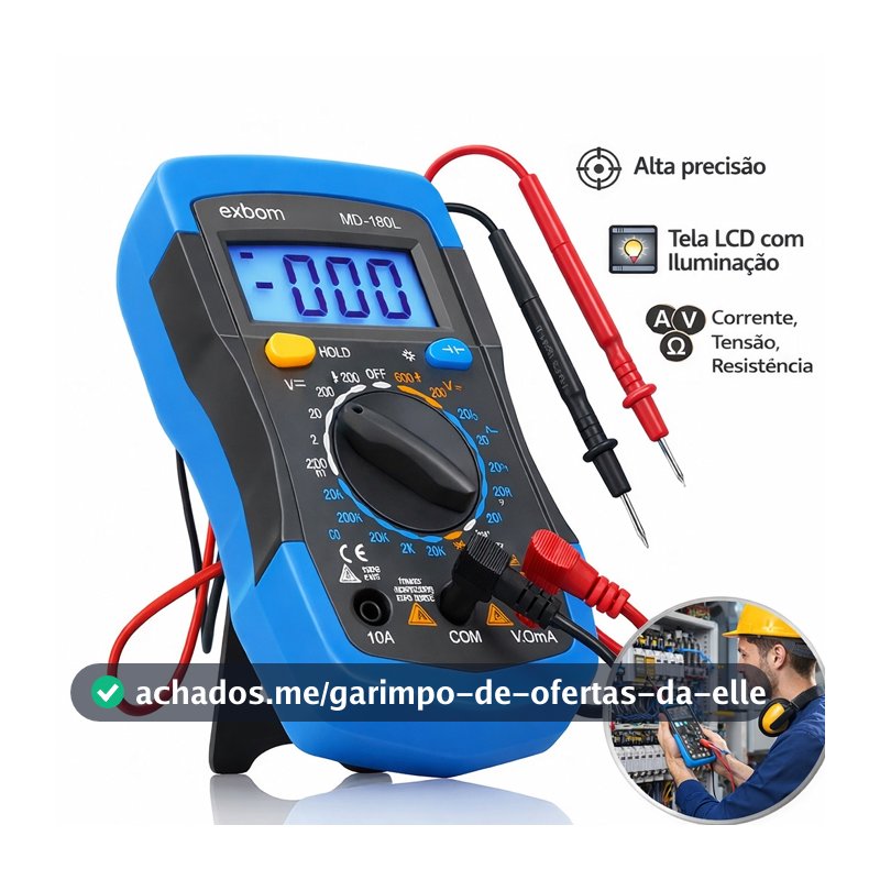Multimetro Digital Profissional Sem Bipe e Com Bipe Dígitos Voltimetro Iluminado Com Bateria e Ponta