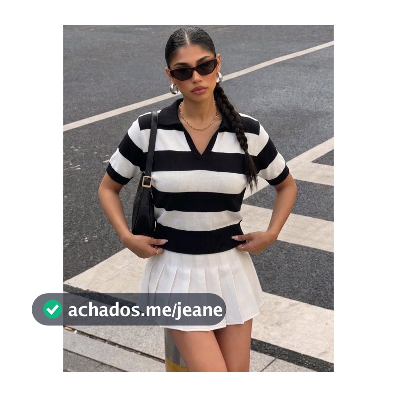 Blusa Feminina Gola Polo Listrada Manga Curta Tricot Modal Moda Inverno