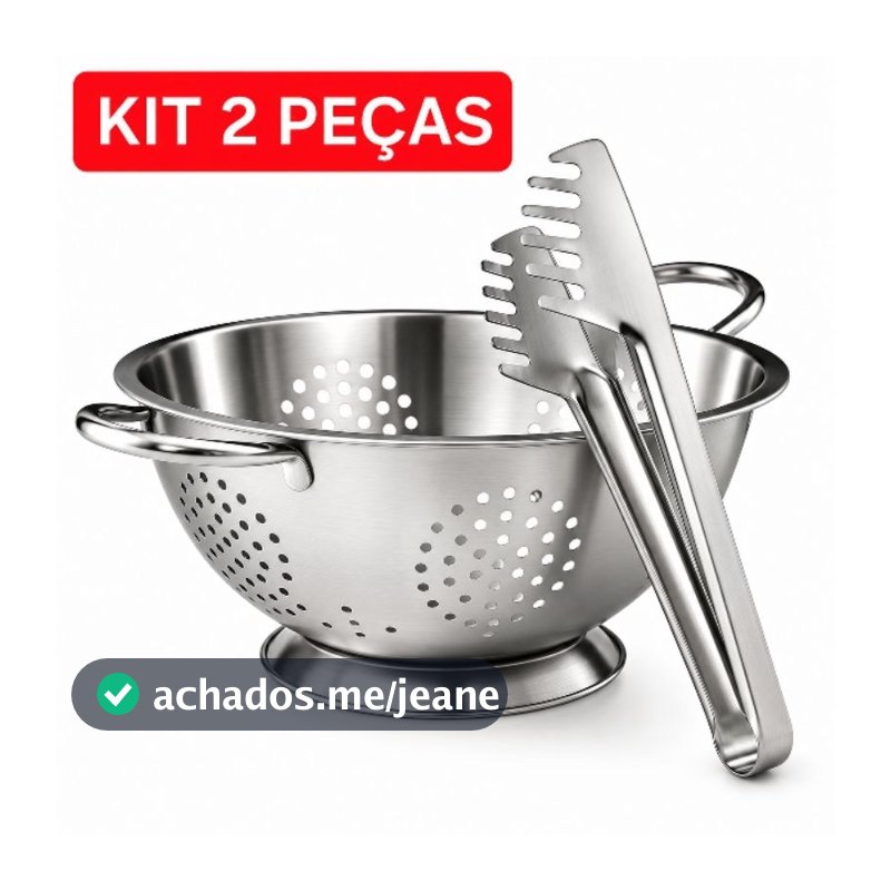 Escorredor de Macarrão Massas Multiuso + Pegador de Massas Inox Utensílios Cozinha KIT 2 Peças
