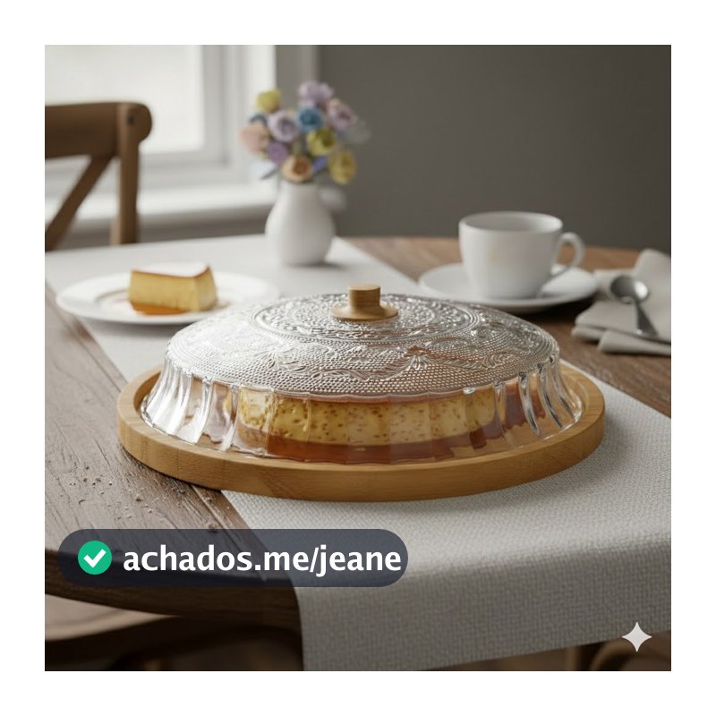 Porta Pudim e Torta Gamela em Madeira Pinus com Tampa de Vidro – Artesanal Boho Chic Mesa Posta