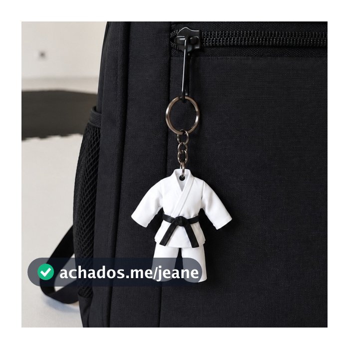 Chaveiro Kimono Jiu-Jitsu /Judô / Karatê 5cm Miniatura Branco com Faixa Colorida Acessório Esportivo