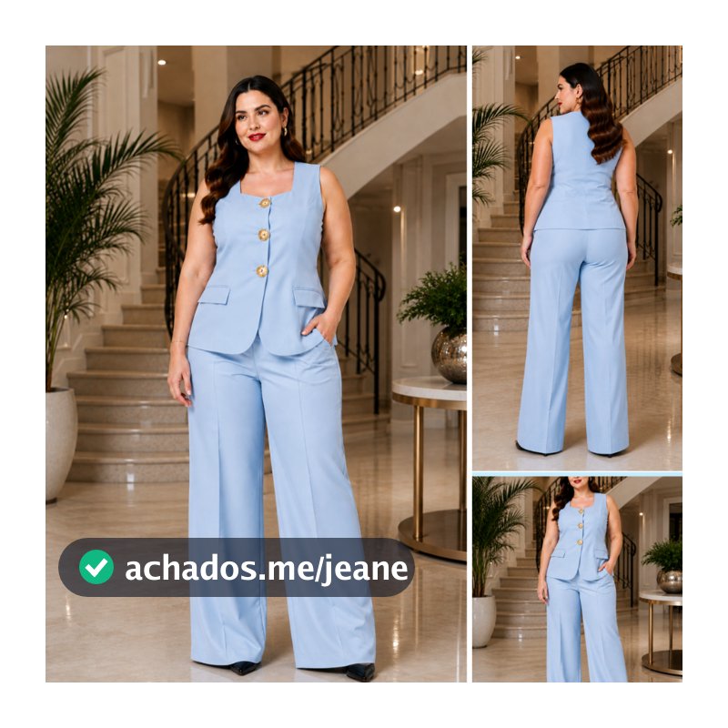 Conjunto Feminino Alfaiataria Colete com Botões e Calça Pantalona