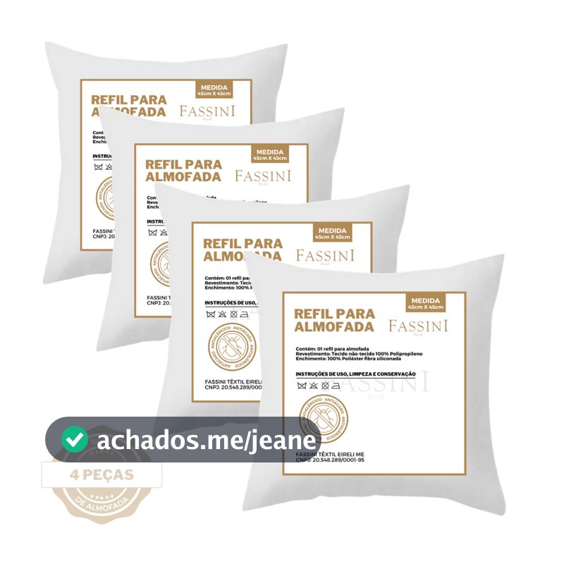 Kit 4 Enchimento Refil Almofada 45x45 cm Fibra Siliconada Suporte Firme