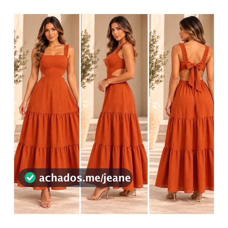 Vestido Minerva Longo Feminino com Laço nas Costas, Alças Franzidas e Recortes Laterais