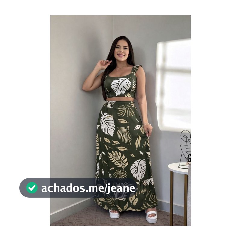 Conjunto Cropped e Saia Floral Cropd De Alcinha babado Com Bojo Tendencia Moda Feminina Verao