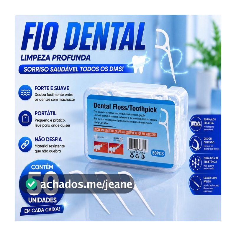 KIT 50/100/200 Unidades Fio Dental com Haste Limpeza Eficaz Ultra Fino Resistente para Infantil e Adultos em Casa
