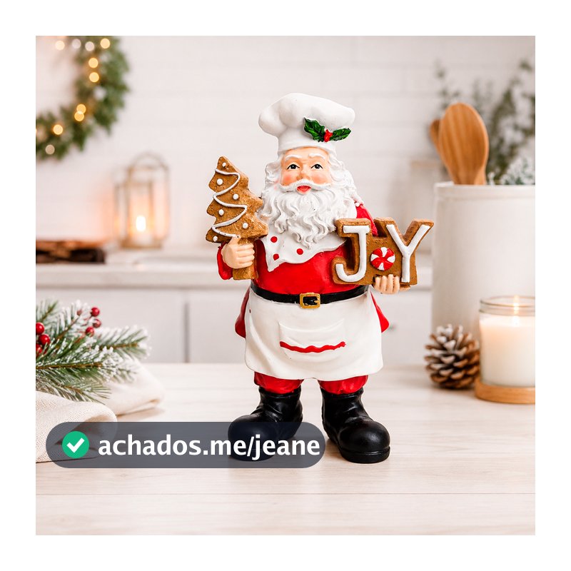 Enfeite Papai Noel Confeiteiro em Resina 15,5cm Natal Decoração Cozinha Biscoitos