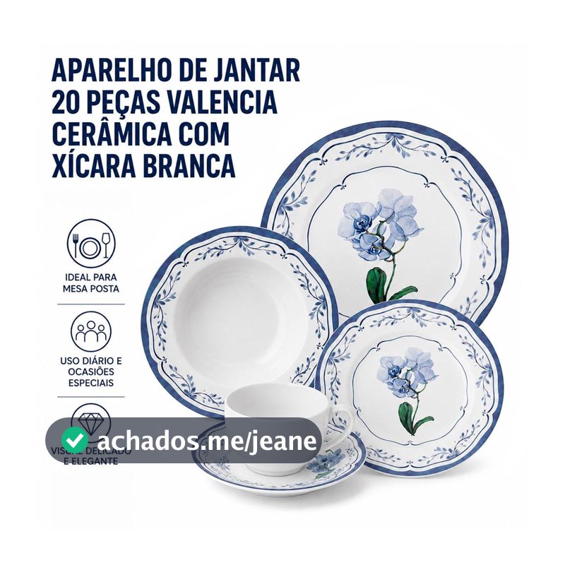 Aparelho de Jantar 20 Peças Valencia Cerâmica com Xícara Para Transformar Sua Mesa - Alleanza