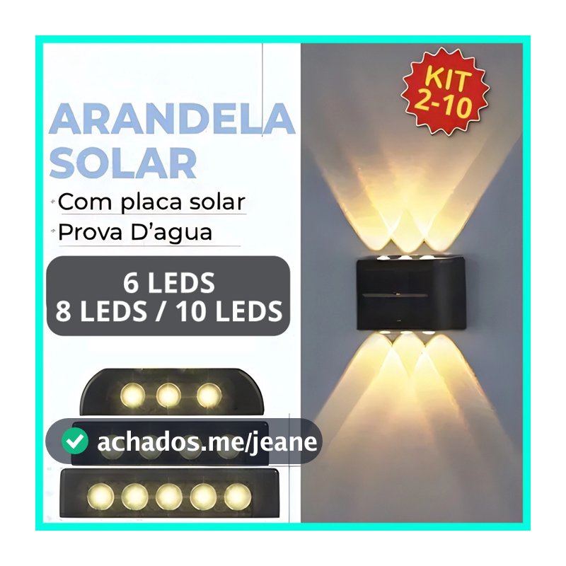 Kit 2 a 10Luminária Arandela Solar 6/8/10LED Luz Branco Quente para Parede a Prova dágua Spot parede