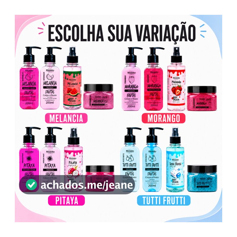 Kit Completo Corpo e Rosto (Hidratante, Esfoliante, Body Splash, Sabonete) Pele Macia e Saudável
