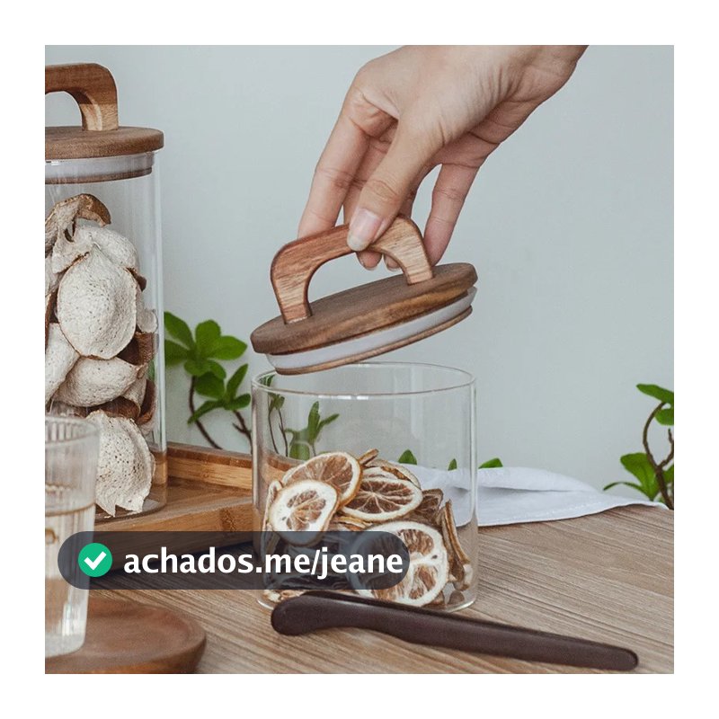 Pote de Vidro Hermético Tampa e Alça de Madeira Andria 500ML