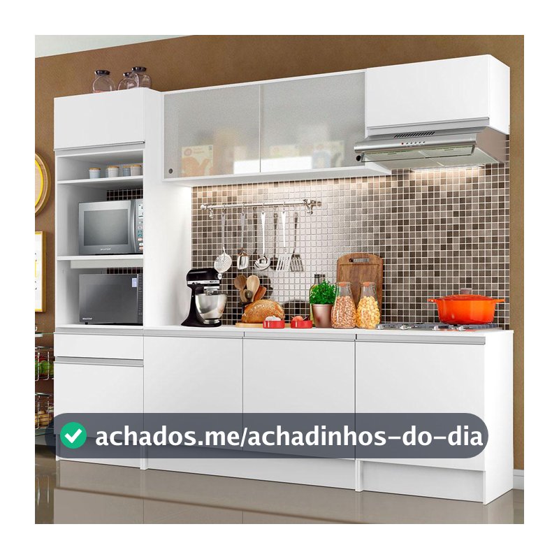 Cozinha Completa Compacta Madesa Topazio com Armário, Balcão e Tampo