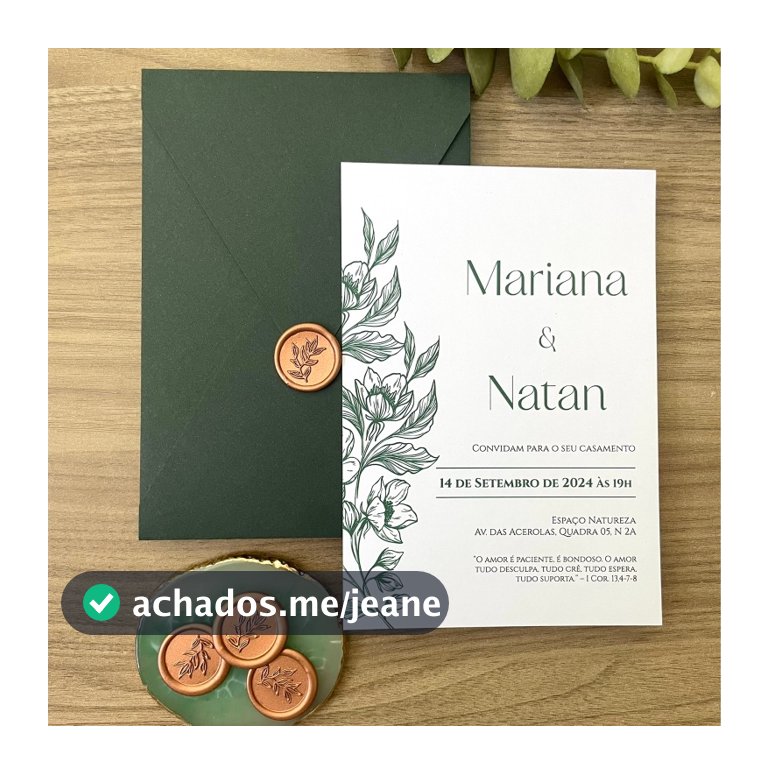 Convite Casamento + Envelope Vertical com Lacre de Cera - Varias Cores