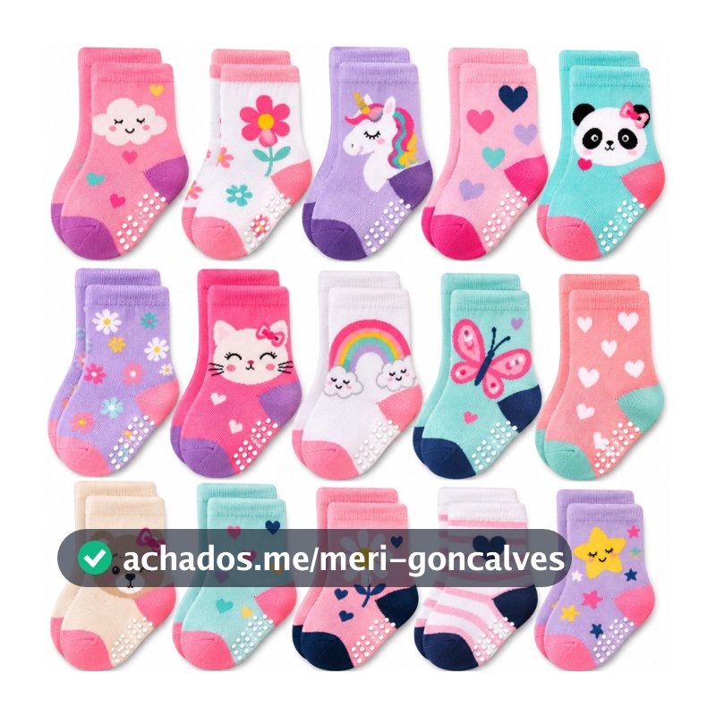 Kit 12 Pares de Meias Menina Recém Nascidos e Bebê com Antiderrapante Feminina
