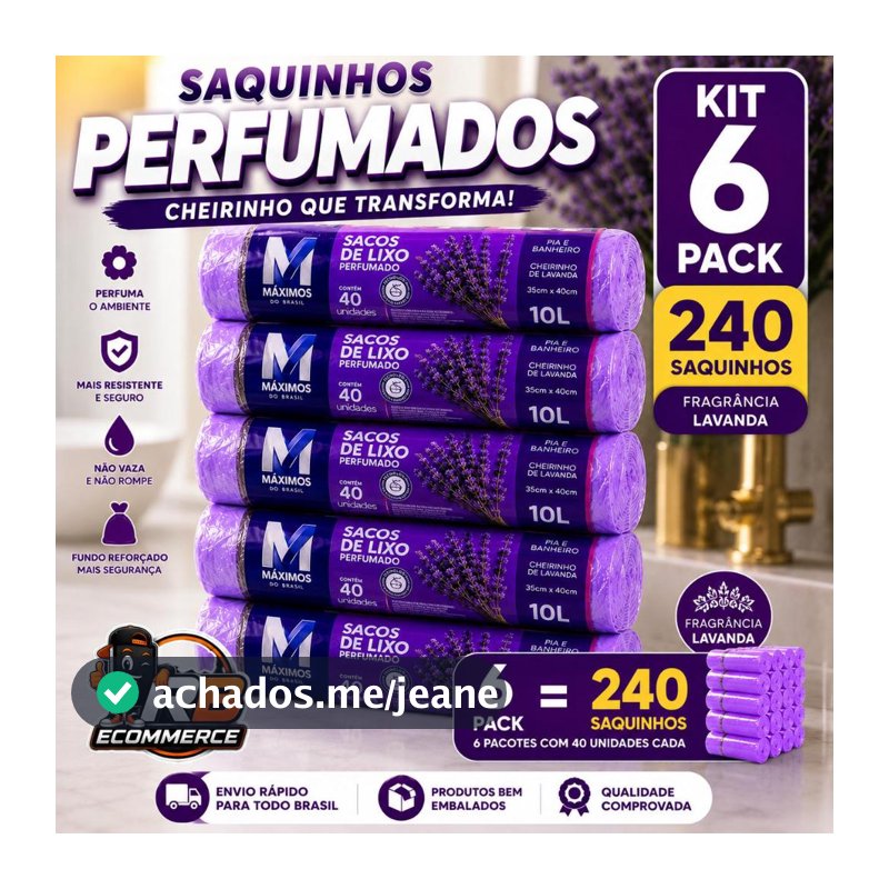 Kit Pack Sacos de Lixo Perfumados 10L Lavanda Sacos