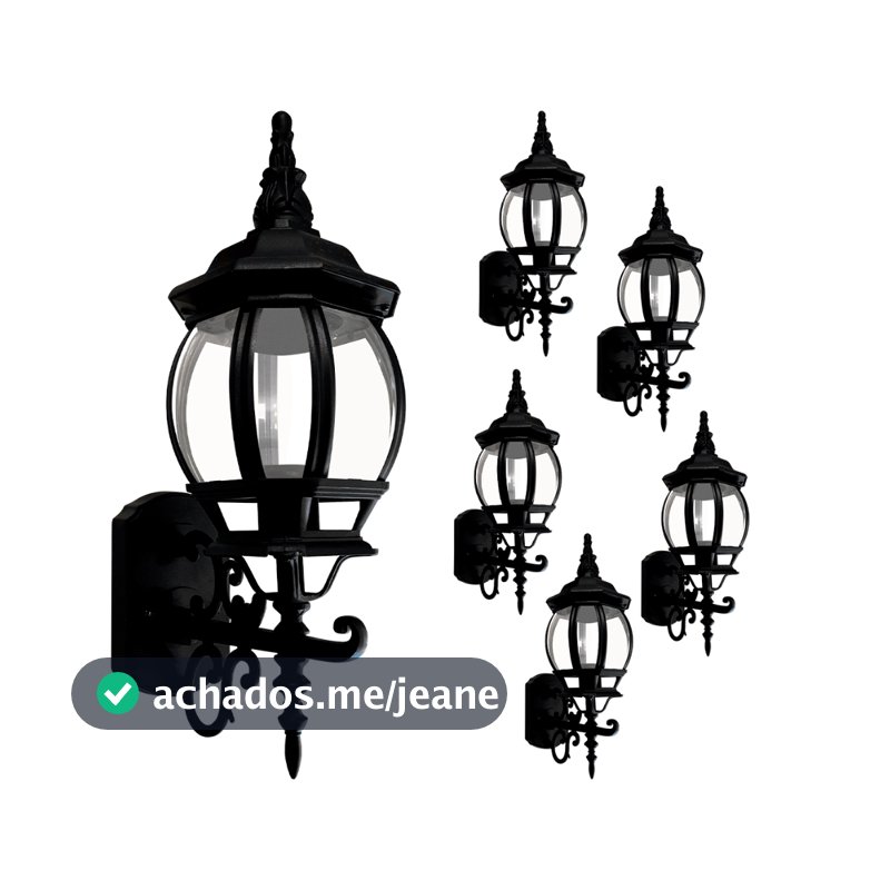 💡 Kit 6 Arandelas Colonial Preto 8 Faces – Externo/Interno Ponente 🏡