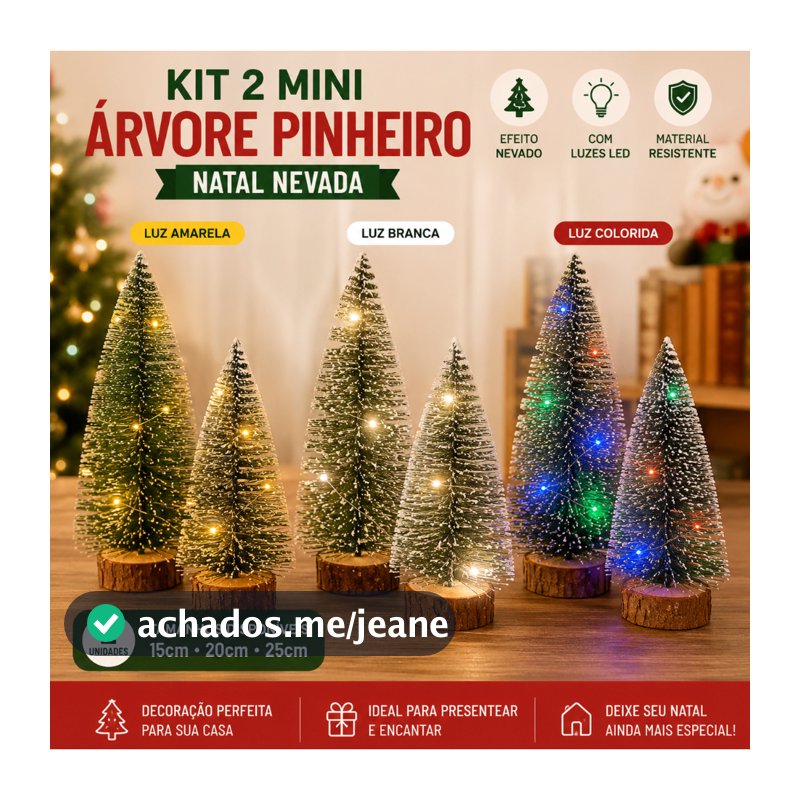 kit 2 Mini Arvore Pinheiro 15cm-20cm25cm Natal Nevada Lembrancinha Festa Natalina com Led Decoração Mesa empresa