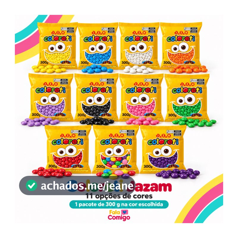 Confete Chocolate Coloreti Colorido 300g - Jazam / ESCOLHA SUA COR