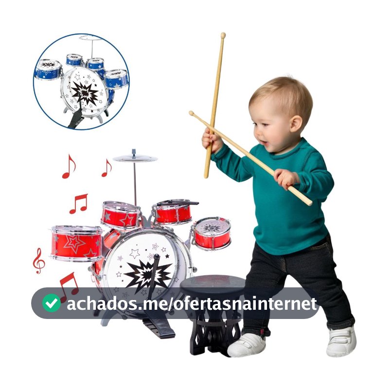 Mini Bateria Infantil Instrumento Brinquedo Infantil com Prato Tambor Baqueta