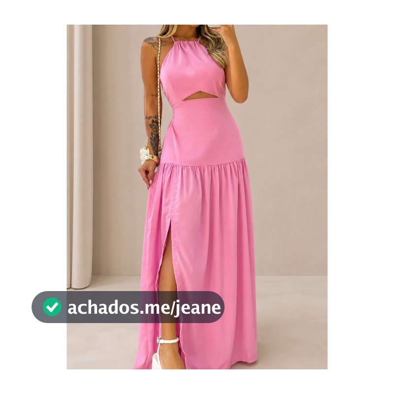 Vestido Midi Feminino Alças Finas Elástico Nas Costas Fenda Latera Casual Verão Liso