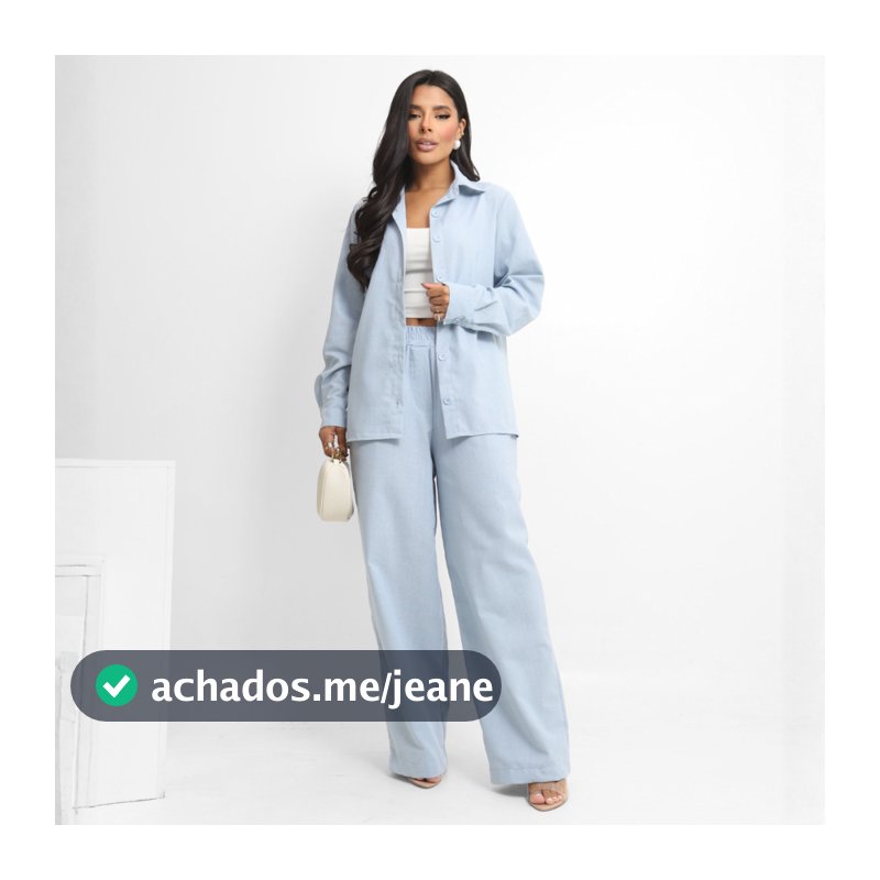 Conjunto Feminino Linho Calça e Camisa Manga Botões