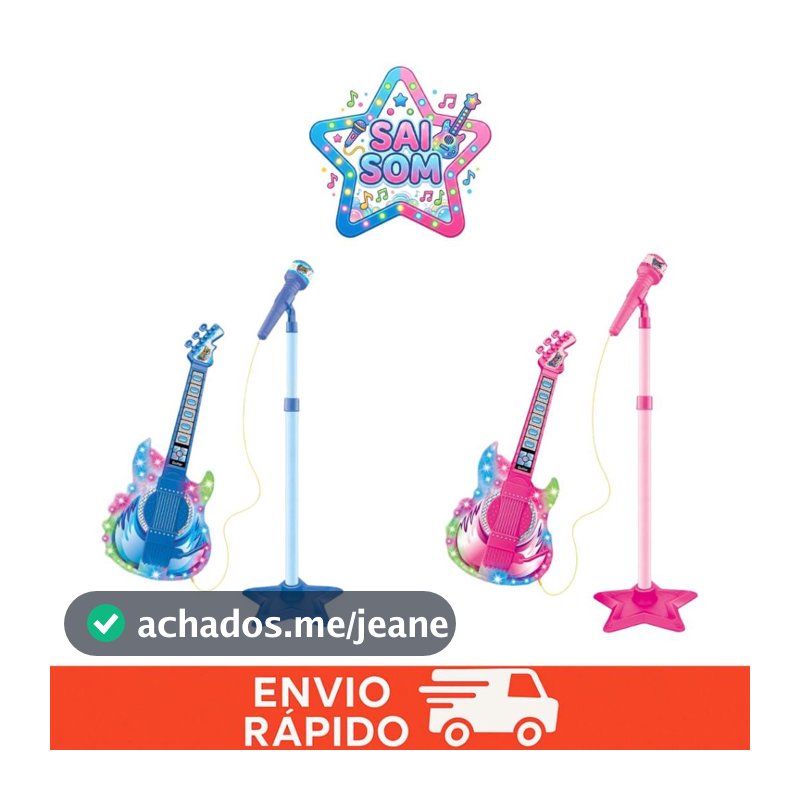 Guitarra e Microfone Infantil Rock Show Com Som E Luz Menina Menino Brinquedo Educativo Faz De Conta
