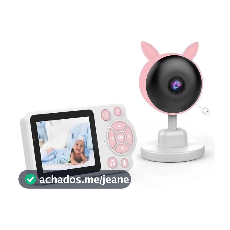 Babá Eletrônica Sem Fio Portátil com Monitor, Visão Noturna e Áudio de Segurança, Cor Rosa
