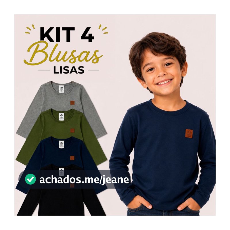 Kit 4 Blusas MANGA LONGA MENINO Lisas inverno Cores Sortidas